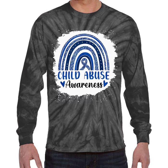 Child Abuse Awareness Rainbow Blue Ribbon Tie-Dye Long Sleeve Shirt