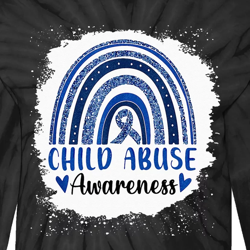 Child Abuse Awareness Rainbow Blue Ribbon Tie-Dye Long Sleeve Shirt