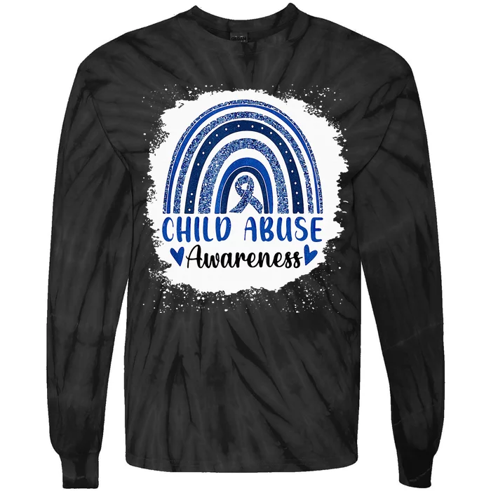 Child Abuse Awareness Rainbow Blue Ribbon Tie-Dye Long Sleeve Shirt