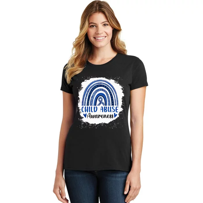 Child Abuse Awareness Rainbow Blue Ribbon Women's T-Shirt