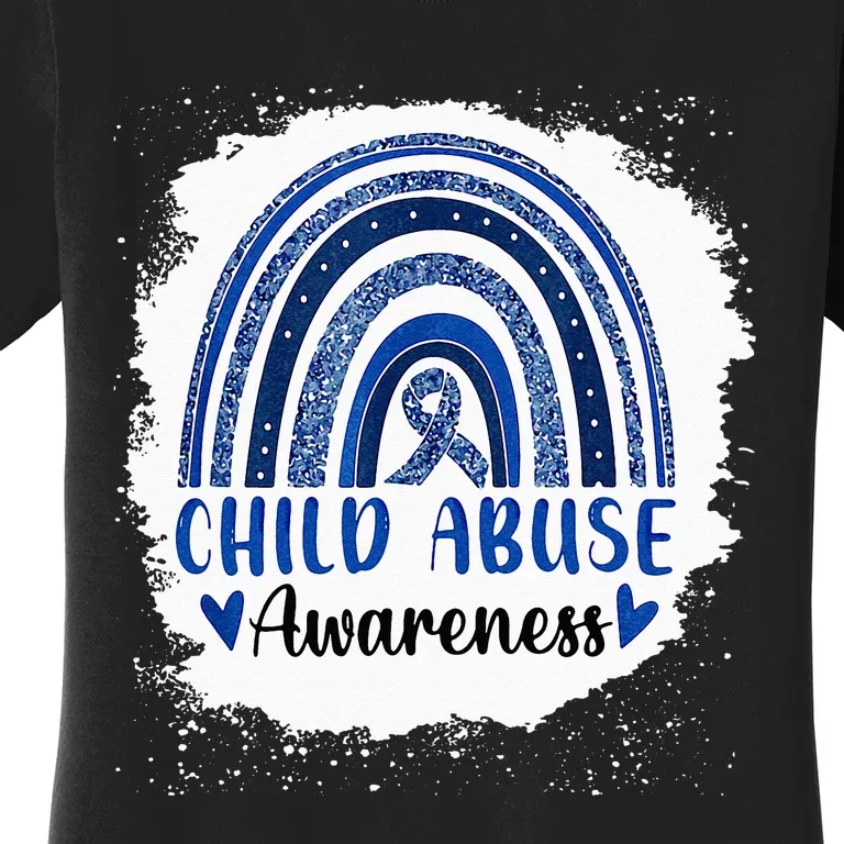 Child Abuse Awareness Rainbow Blue Ribbon Women's T-Shirt