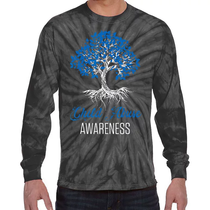 Child Abuse Awareness Tree Blue Ribbon April Child Welfare Tie-Dye Long Sleeve Shirt