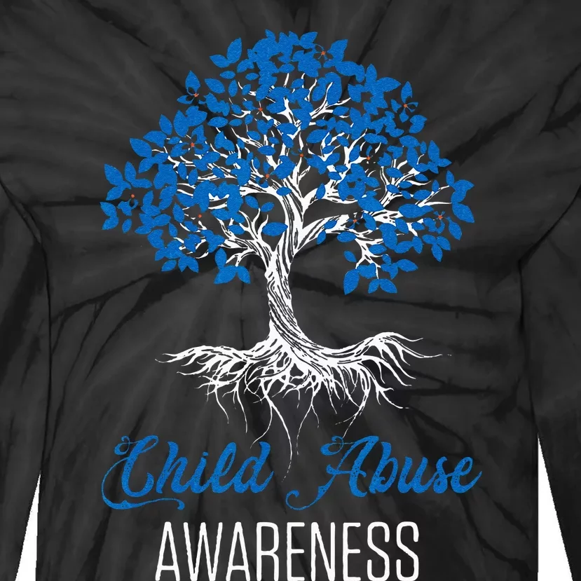 Child Abuse Awareness Tree Blue Ribbon April Child Welfare Tie-Dye Long Sleeve Shirt