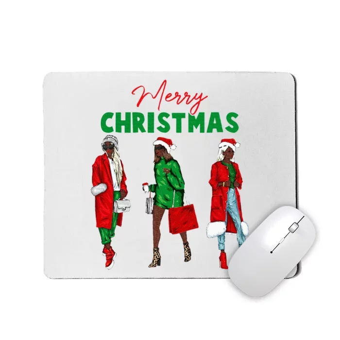 Christmas African American Wo Santa Hat Pajama Mousepad