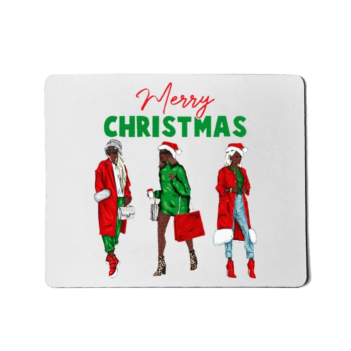 Christmas African American Wo Santa Hat Pajama Mousepad