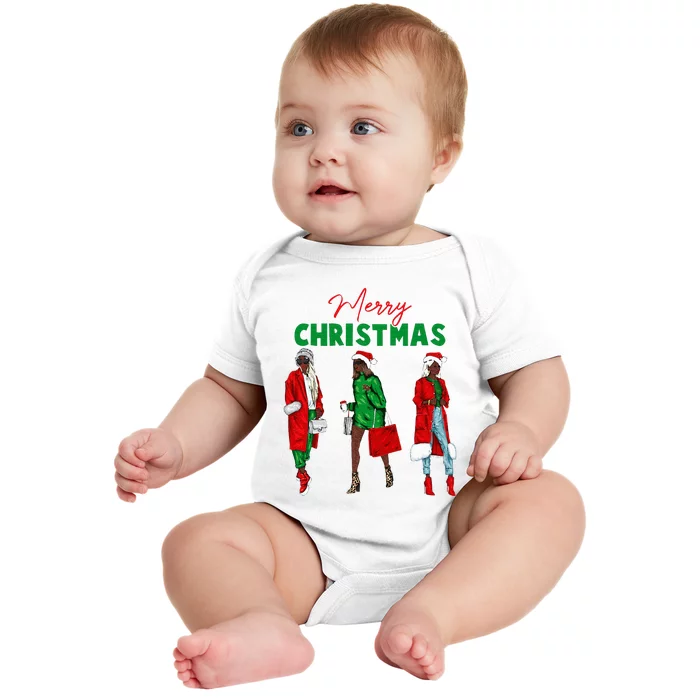 Christmas African American Wo Santa Hat Pajama Baby Bodysuit