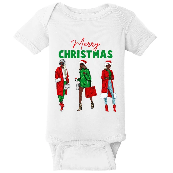 Christmas African American Wo Santa Hat Pajama Baby Bodysuit