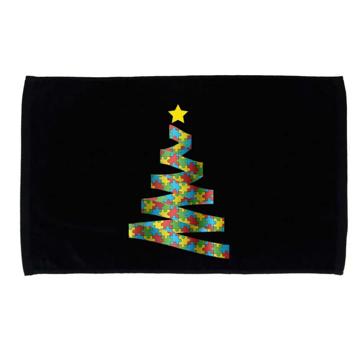 Christmas Autism Awareness Christmas Autism Puzzle Tree Microfiber Hand Towel