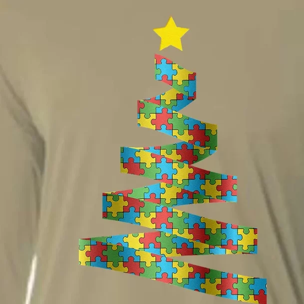 Christmas Autism Awareness Christmas Autism Puzzle Tree Cooling Performance Long Sleeve Crew