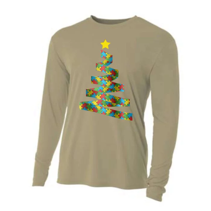 Christmas Autism Awareness Christmas Autism Puzzle Tree Cooling Performance Long Sleeve Crew