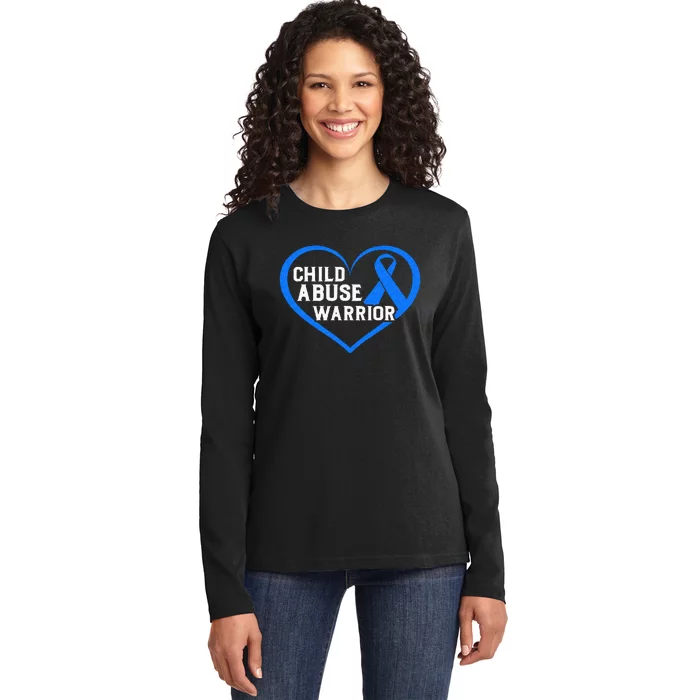 Child Abuse Awareness Warrior Blue Heart Domestic Violence Ladies Long Sleeve Shirt