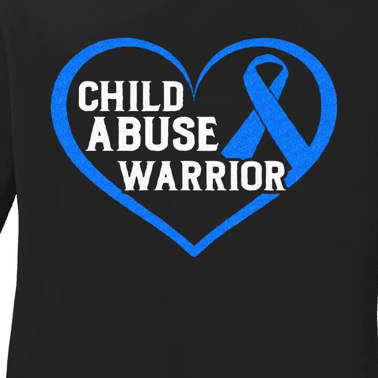 Child Abuse Awareness Warrior Blue Heart Domestic Violence Ladies Long Sleeve Shirt