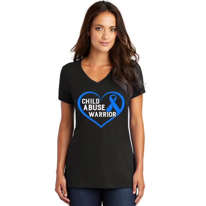 Child Abuse Awareness Warrior Blue Heart Domestic Violence Women's V-Neck T-Shirt