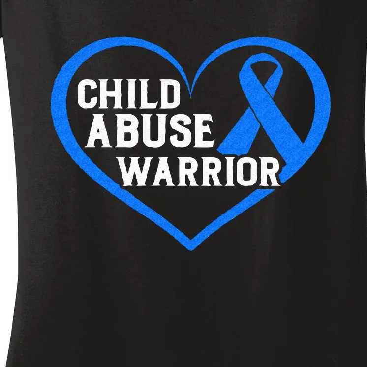 Child Abuse Awareness Warrior Blue Heart Domestic Violence Women's V-Neck T-Shirt