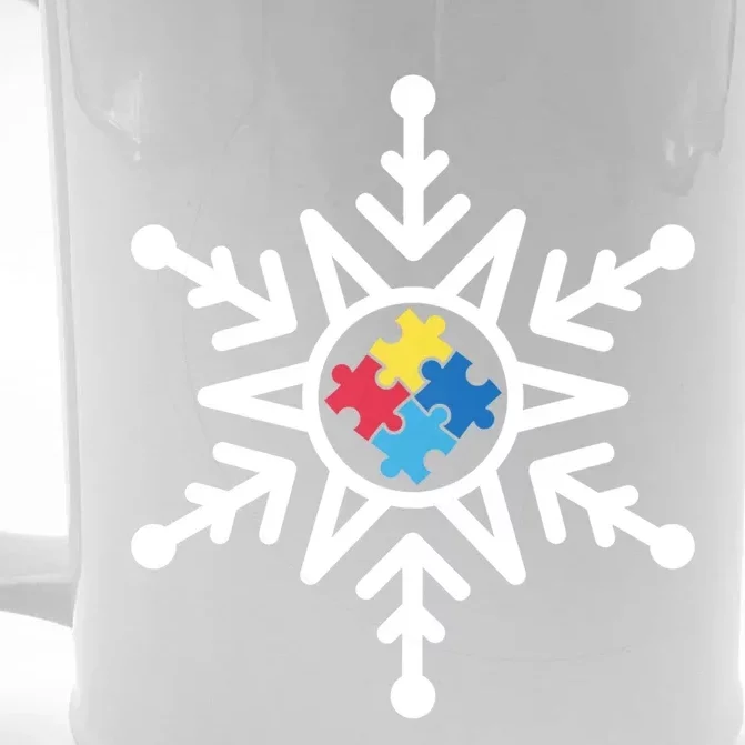 Christmas Autism Awareness Meaningful Gift Mom Puzzle Piece Snowflake Gift Front & Back Beer Stein