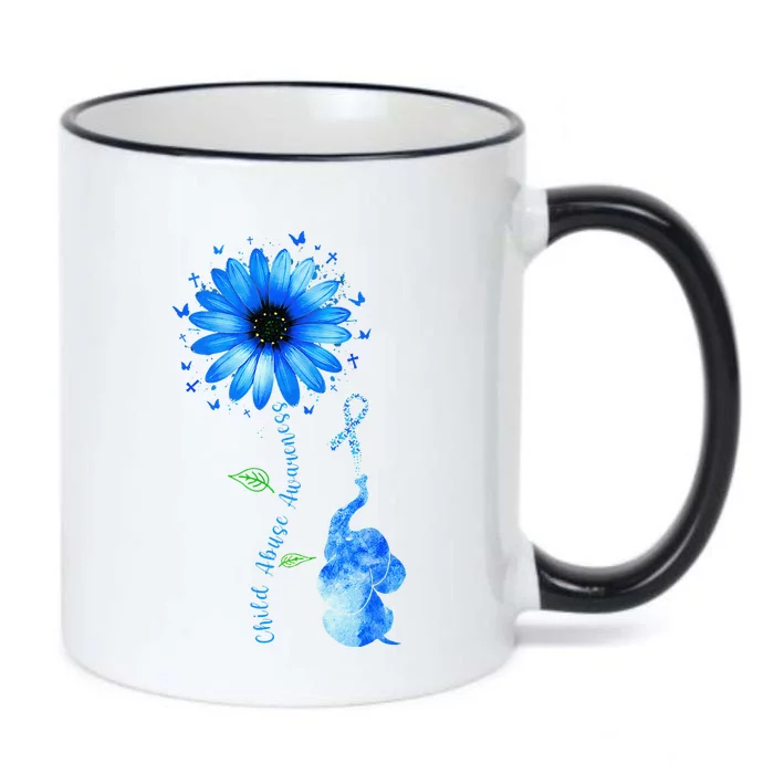 Child Abuse Awareness Sunflower Light Blue Ribbon Elephant Black Color Changing Mug