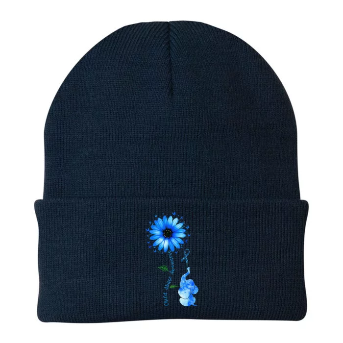 Child Abuse Awareness Sunflower Light Blue Ribbon Elephant Knit Cap Winter Beanie