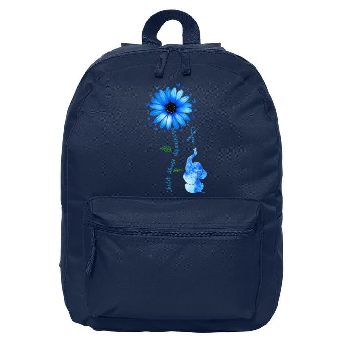 Child Abuse Awareness Sunflower Light Blue Ribbon Elephant 16 in Basic Backpack