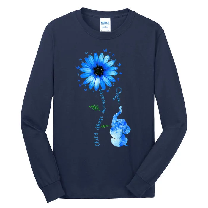 Child Abuse Awareness Sunflower Light Blue Ribbon Elephant Tall Long Sleeve T-Shirt