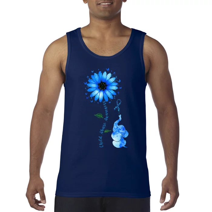 Child Abuse Awareness Sunflower Light Blue Ribbon Elephant Tank Top