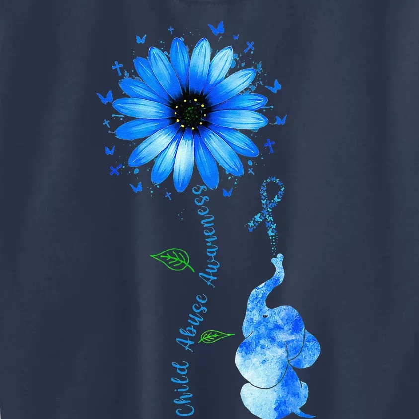 Child Abuse Awareness Sunflower Light Blue Ribbon Elephant Kids Sweatshirt