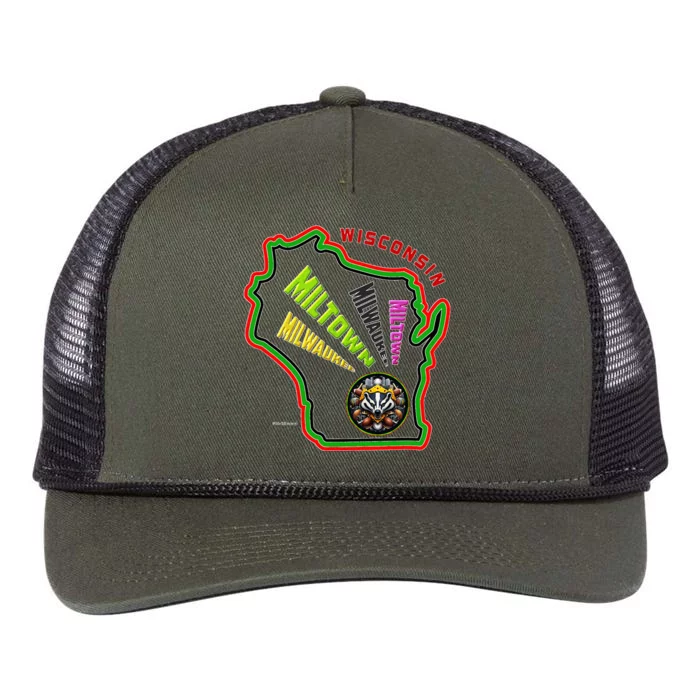 Classic African American Multicolor Wisconsin Milwaukee Map Retro Rope Trucker Hat Cap