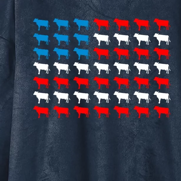 Cow Animal American Flag Independence Day 4th Of July Cute Gift Hooded Wearable Blanket