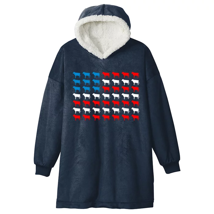 Cow Animal American Flag Independence Day 4th Of July Cute Gift Hooded Wearable Blanket