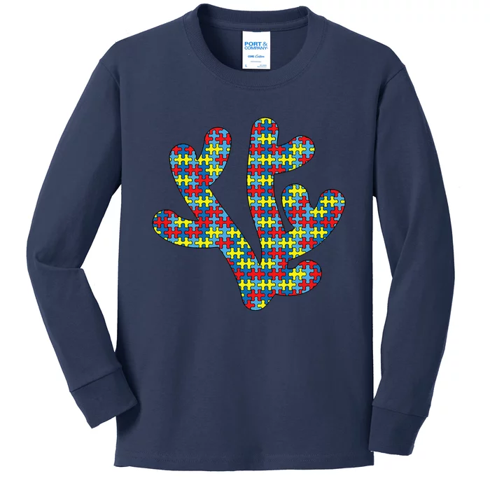 Coral Autism Awareness Polyp Reef Puzzle Day Mom Gift Kids Long Sleeve Shirt