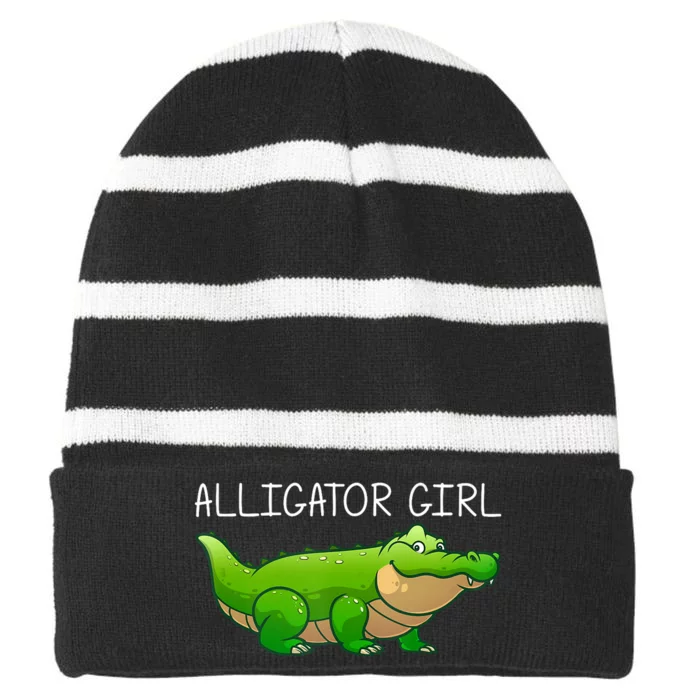 Cute Alligator Art For Girl Crocodile Alligator Lover Striped Beanie with Solid Band