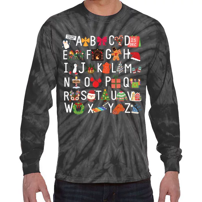 Christmas Alphabet Abc Kindergarten Teacher Alphabet Tie-Dye Long Sleeve Shirt