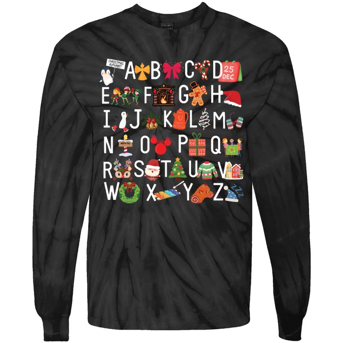 Christmas Alphabet Abc Kindergarten Teacher Alphabet Tie-Dye Long Sleeve Shirt