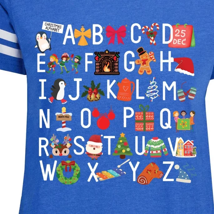 Christmas Alphabet Abc Kindergarten Teacher Alphabet Enza Ladies Jersey Football T-Shirt