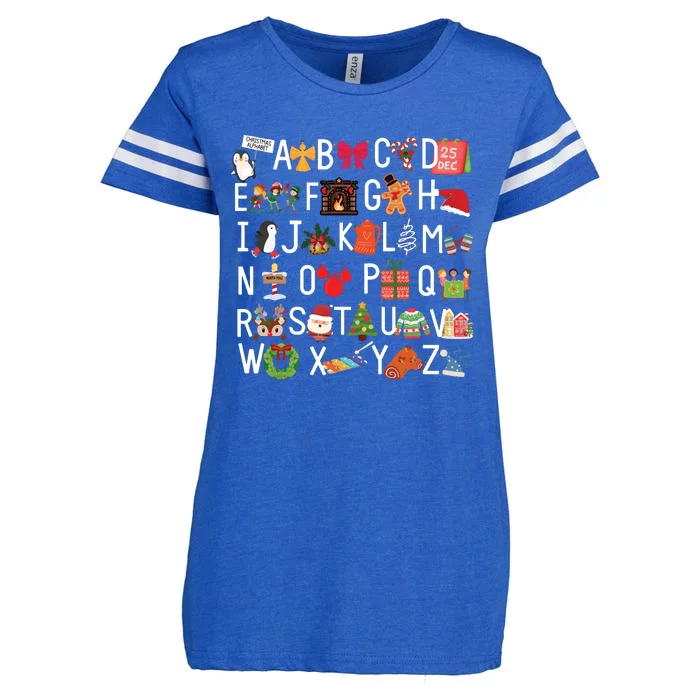 Christmas Alphabet Abc Kindergarten Teacher Alphabet Enza Ladies Jersey Football T-Shirt