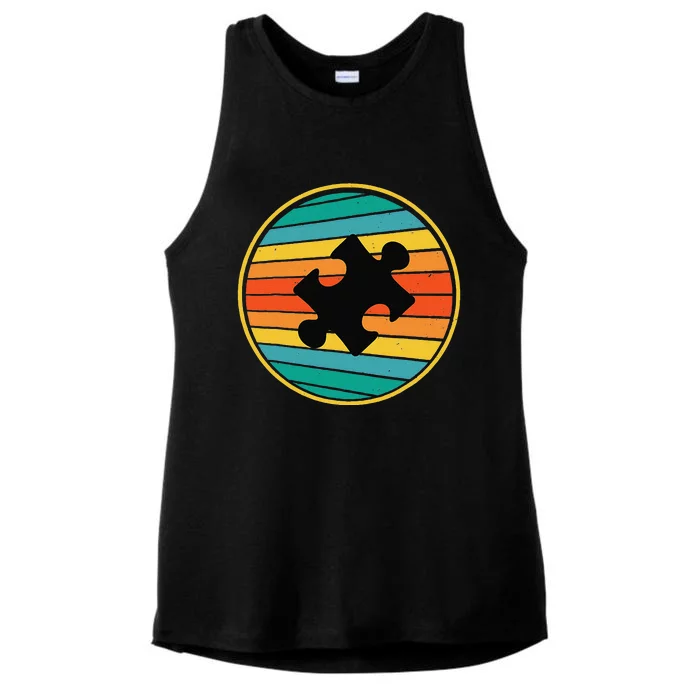 Cute Autism Awareness Puzzle Vintage Retro 70s 80s Autism Ladies Tri-Blend Wicking Tank