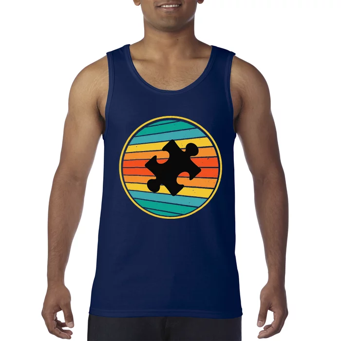 Cute Autism Awareness Puzzle Vintage Retro 70s 80s Autism Tank Top