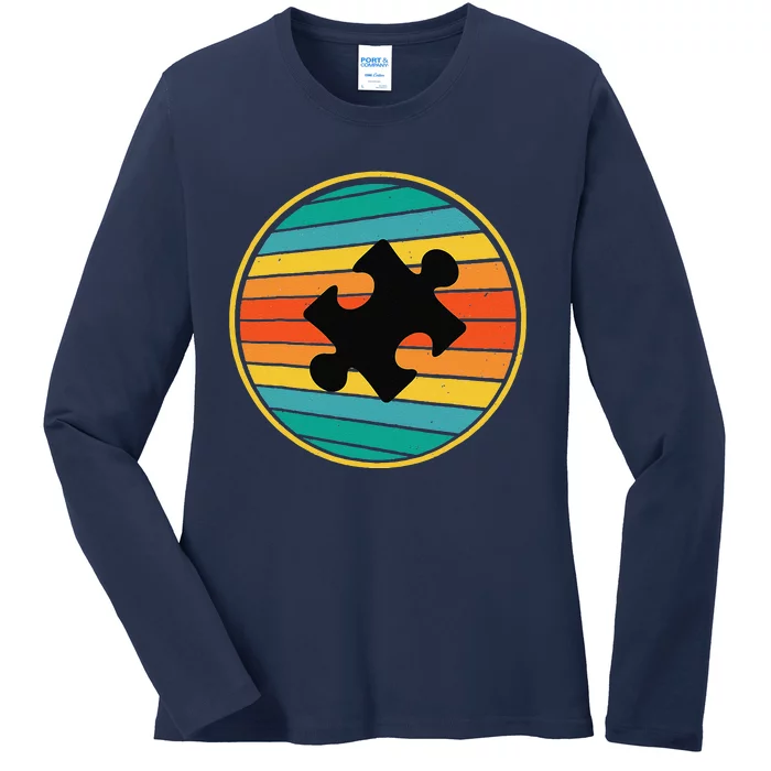 Cute Autism Awareness Puzzle Vintage Retro 70s 80s Autism Ladies Long Sleeve Shirt