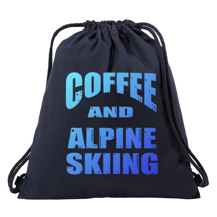 Coffee And Alpine Skiing Design Coffee Lover Gift Drawstring Bag