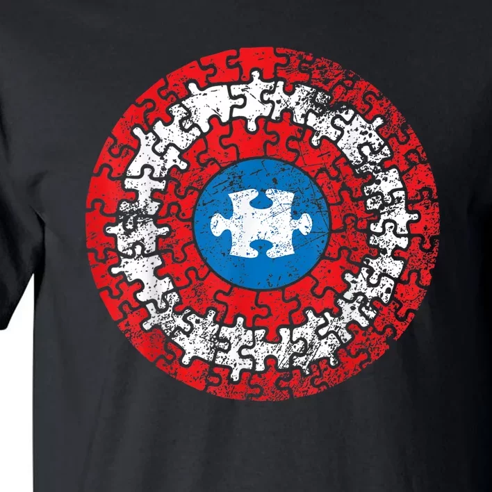 Captain Autism Aspergers Awareness Superhero Puzzle Shield Tall T-Shirt