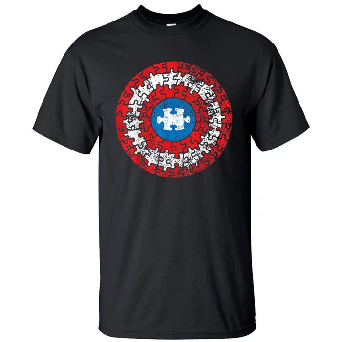 Captain Autism Aspergers Awareness Superhero Puzzle Shield Tall T-Shirt