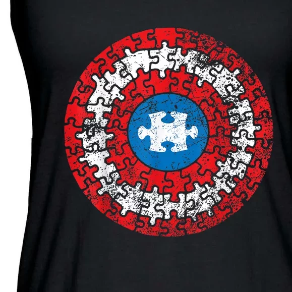 Captain Autism Aspergers Awareness Superhero Puzzle Shield Ladies Essential Flowy Tank