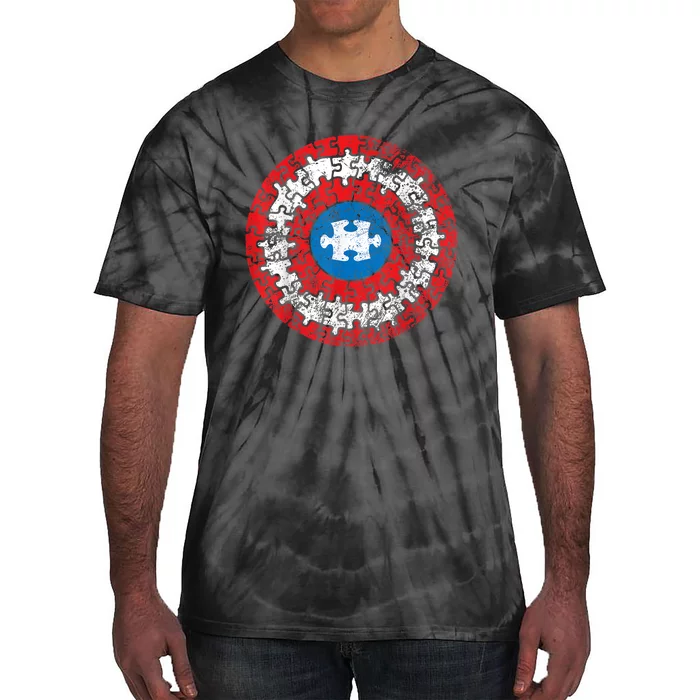 Captain Autism Aspergers Awareness Superhero Puzzle Shield Tie-Dye T-Shirt