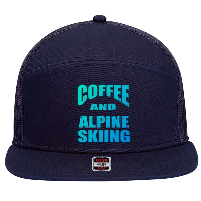 Coffee And Alpine Skiing Design Coffee Lover Gift 7 Panel Mesh Trucker Snapback Hat