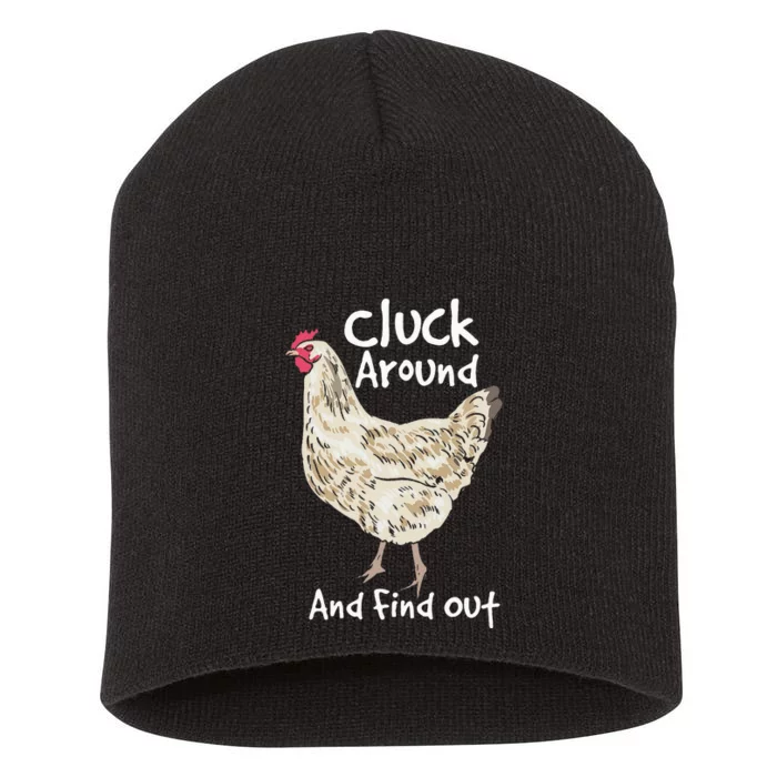 Cluck Around And Find Out White Hen Poult Funny Chicken Short Acrylic Beanie