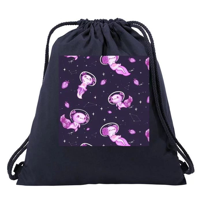 Cute Astronaut Axolotl Space Drawstring Bag