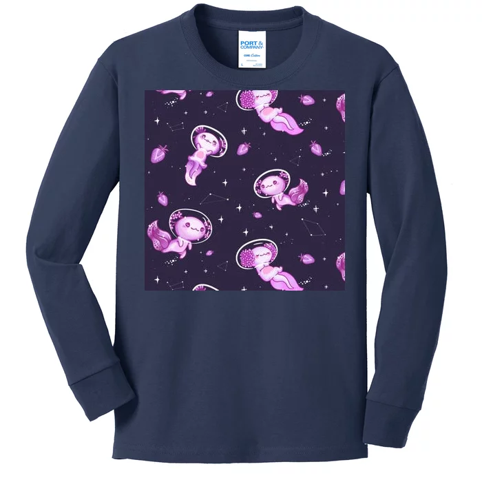 Cute Astronaut Axolotl Space Kids Long Sleeve Shirt