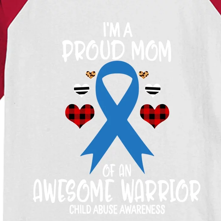 Child Abuse Awareness I'm Proud Mom Of Awesome Warrior Gift Kids Colorblock Raglan Jersey