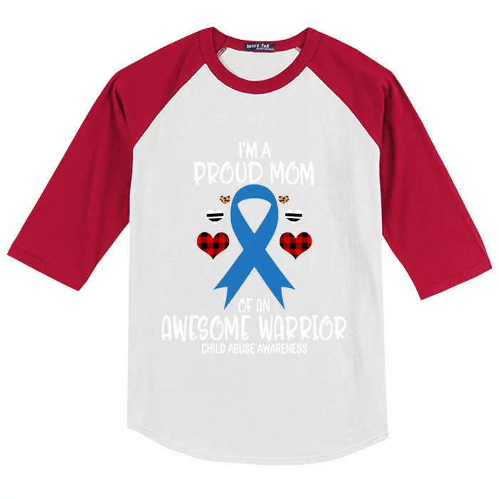 Child Abuse Awareness I'm Proud Mom Of Awesome Warrior Gift Kids Colorblock Raglan Jersey