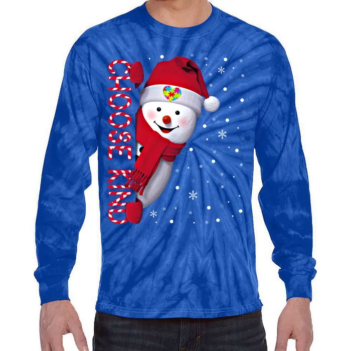 Christmas Autism Awareness Gift Choose Kind Snow Xmas Gift Tie-Dye Long Sleeve Shirt