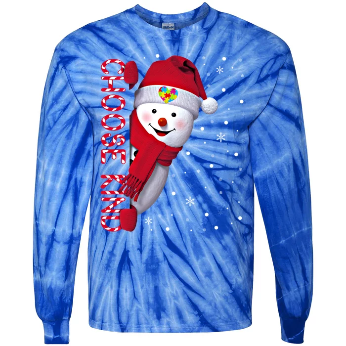 Christmas Autism Awareness Gift Choose Kind Snow Xmas Gift Tie-Dye Long Sleeve Shirt